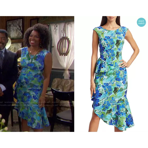 Chiara Boni La Petite Robe Dilone Floral Ruffle Mid Length Dress Size 42, US 6 - Picture 1 of 12